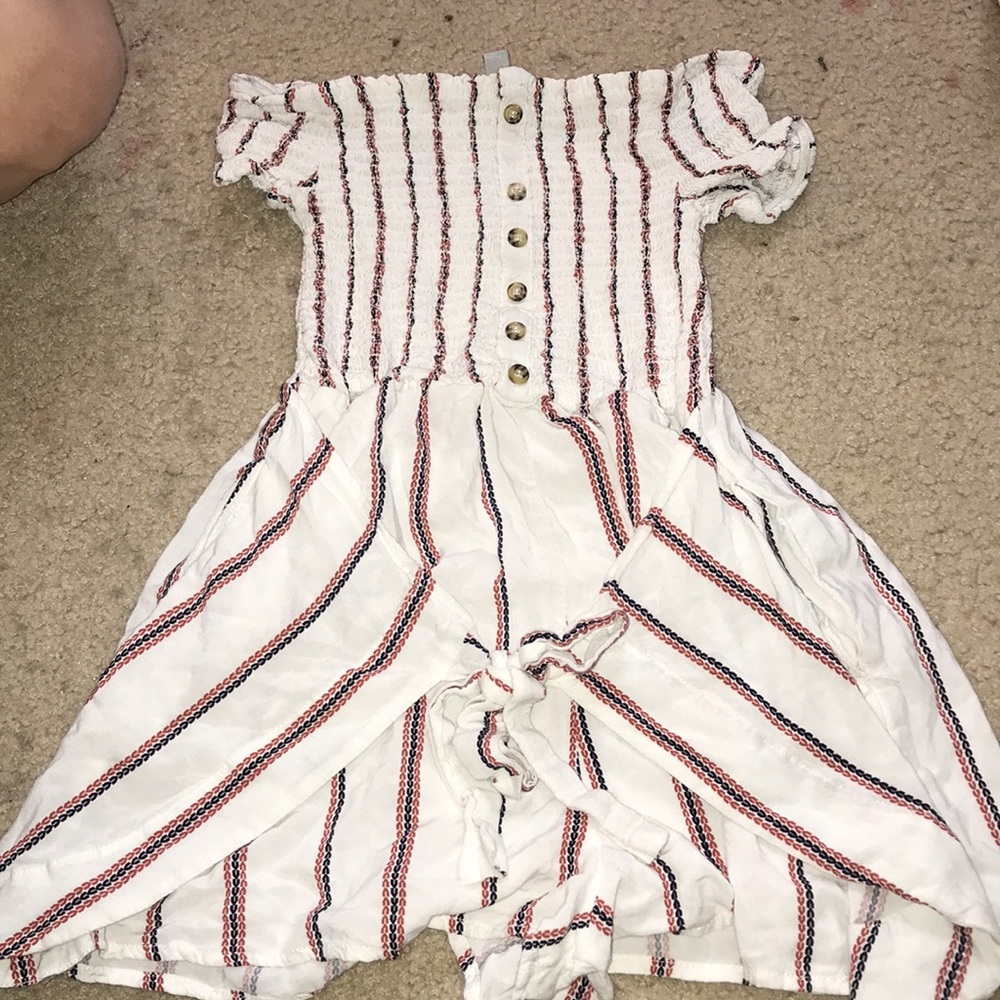 striped off the shoulder romper